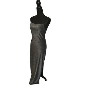 a fortiori Shiny Dark Gray Black Silver Metallic Maxi Bodycon Dress Sz Medium